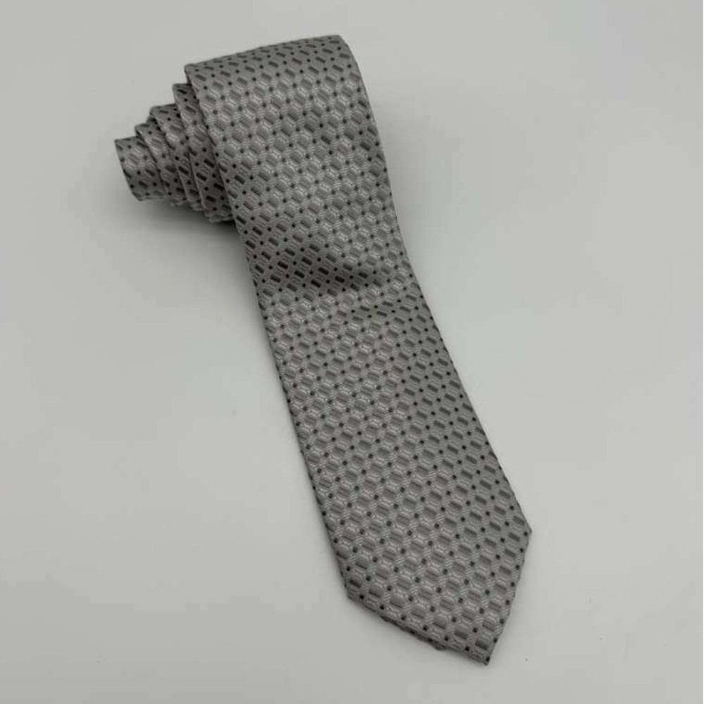 Cadini Italy Tie – Gray‎ & Silver Geometric Pattern – Brand New